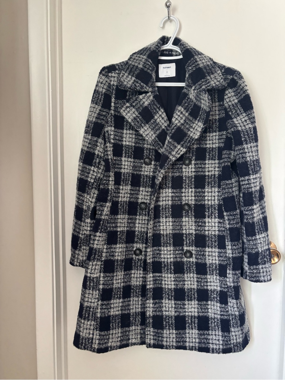 Old Navy Blue & White Plaid Pea Coat